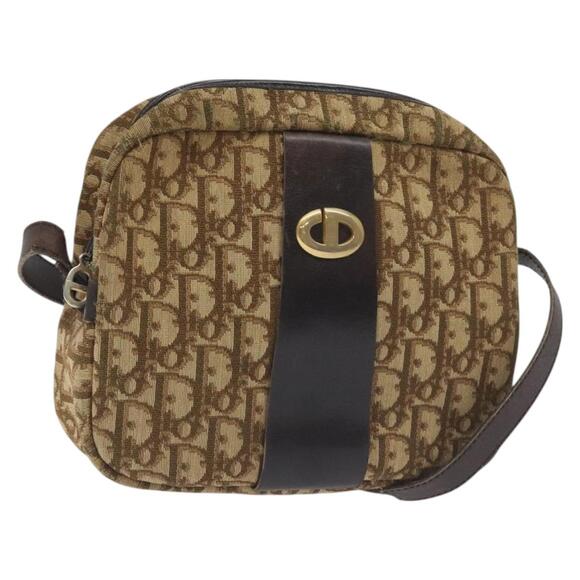 DIOR Trotter Canvas Shoulder Bag Brown Gold - Picture 1 of 12